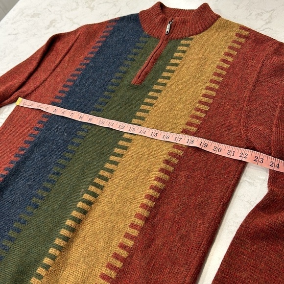 Peru Etnice 1/4 Zip Sweater Mens Size Large 100% Alpaca Striped Long Sleeve - Picture 10 of 16